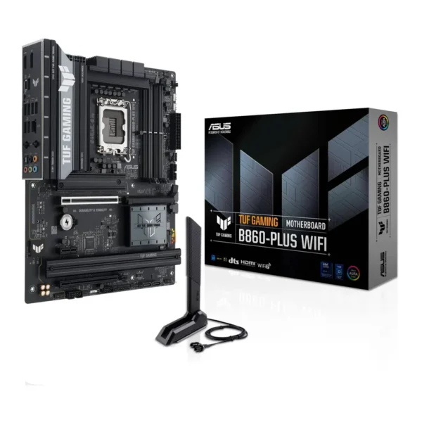 ASUS TUF Gaming B860-Plus WiFi LGA 1851 ATX Motherboard, Intel B860 Chipset, 4x DIMM DDR5 Slots, Up to 256GB Max Memory, 1 x PCIe 5.0 x16 SafeSlot, 3x M.2 Slots, WiFi & BT | 90MB1JL0-M0EAY0 – Main image ASUS TUF Gaming B860-Plus WiFi LGA 1851 ATX Motherboard, Intel B860 Chipset, 4x DIMM DDR5 Slots, Up to 256GB Max Memory, 1 x PCIe 5.0 x16 SafeSlot, 3x M.2 Slots, WiFi & BT | 90MB1JL0-M0EAY0 – Main image