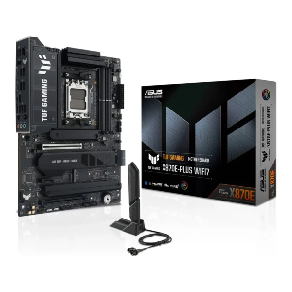ASUS TUF GAMING X870E-PLUS WIFI7 ATX AM5 Motherboards, AMD X870E Chipset, 4x DIMM DDR5 Slots, Up to 256GB Max Memory, 1x PCIe 5.0 x16 SafeSlot & 4x M.2 Slots, Wi-Fi 7 & BT 5.4 | 90MB1M70-M0EAY0 – Main image ASUS TUF GAMING X870E-PLUS WIFI7 ATX AM5 Motherboards, AMD X870E Chipset, 4x DIMM DDR5 Slots, Up to 256GB Max Memory, 1x PCIe 5.0 x16 SafeSlot & 4x M.2 Slots, Wi-Fi 7 & BT 5.4 | 90MB1M70-M0EAY0 – Main image