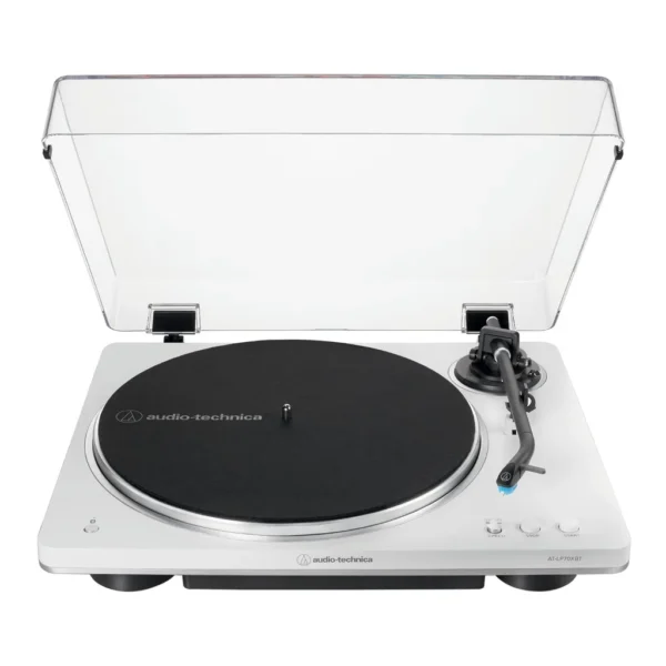 Audio Technica AT-LP70XBT WS Fully Automatic Wireless Belt-Drive Turntable, 33-1/3 RPM, 45 RPM Speed, 1.6 W Power Consumption, 2.402 GHz to 2.480 GHz Frequency Band, White/ Silver | ATLP70XBTWS – Main image Audio Technica AT-LP70XBT WS Fully Automatic Wireless Belt-Drive Turntable, 33-1/3 RPM, 45 RPM Speed, 1.6 W Power Consumption, 2.402 GHz to 2.480 GHz Frequency Band, White/ Silver | ATLP70XBTWS – Main image