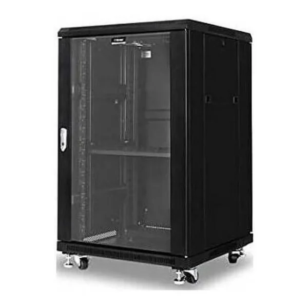Azeon 18u 600x600mm Floor Cabinet With 2 Fan & 1 Shelf IP-20 Rating, ETSI Standard, Black | 18u – Main image Azeon 18u 600x600mm Floor Cabinet With 2 Fan & 1 Shelf IP-20 Rating, ETSI Standard, Black | 18u – Main image