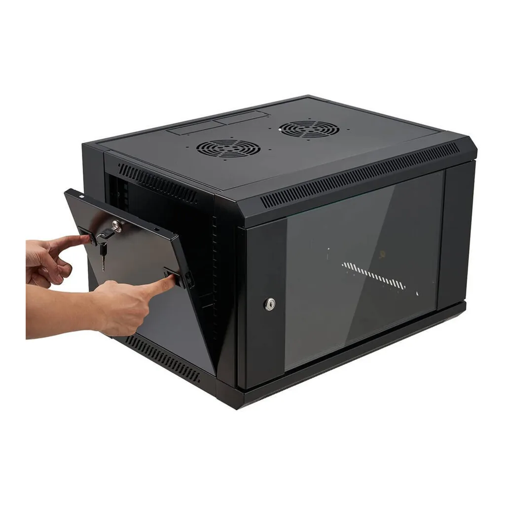 Azeon 6U 600 x 450 Wall Mount Rack Cabinet, With Fan and Shelf, 600 x 450mm Size, 1.2mm Thick SPCC, Strong Structure, Black | 6U-600X450 – Gallery image 3 Azeon 6U 600 x 450 Wall Mount Rack Cabinet, With Fan and Shelf, 600 x 450mm Size, 1.2mm Thick SPCC, Strong Structure, Black | 6U-600X450 – Gallery image 3