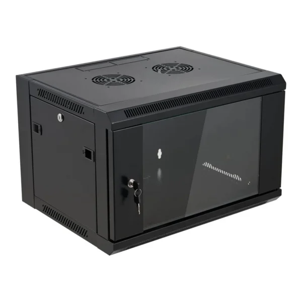Azeon 6U 600 x 450 Wall Mount Rack Cabinet, With Fan and Shelf, 600 x 450mm Size, 1.2mm Thick SPCC, Strong Structure, Black | 6U-600X450 – Main image Azeon 6U 600 x 450 Wall Mount Rack Cabinet, With Fan and Shelf, 600 x 450mm Size, 1.2mm Thick SPCC, Strong Structure, Black | 6U-600X450 – Main image