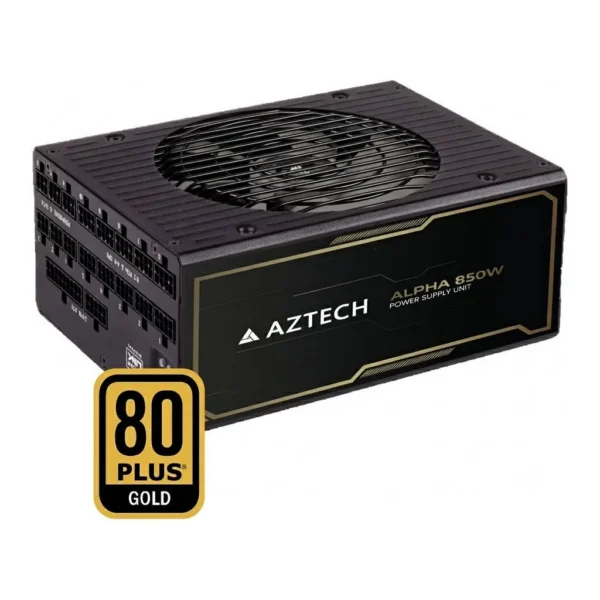 Aztech ALPHA Fully Modular Power Supply, 850W, 80 Plus Gold Certified, ATX 3.1 Compatible, PCIe 5.1 Ready, 120mm Ultra Quiet Fan, Japanese 105°C Capacitors, Black | AZT-A850M80P – Main image Aztech ALPHA Fully Modular Power Supply, 850W, 80 Plus Gold Certified, ATX 3.1 Compatible, PCIe 5.1 Ready, 120mm Ultra Quiet Fan, Japanese 105°C Capacitors, Black | AZT-A850M80P – Main image
