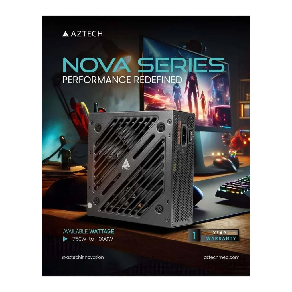 Aztech Nova Non Modular Power Supply, 750W, ATX Compatible, 120mm Silent Fan, Active PFC, Multi Protection, White | AZT-N750NM – Gallery image 4 Aztech Nova Non Modular Power Supply, 750W, ATX Compatible, 120mm Silent Fan, Active PFC, Multi Protection, White | AZT-N750NM – Gallery image 4