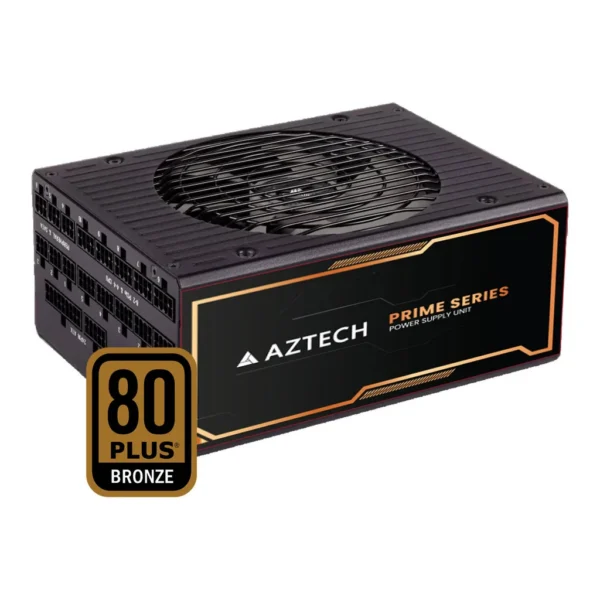 Aztech PRIME Fully Modular Power Supply, 750W, 80 Plus Bronze Certified, ATX 3.1 Compatible, PCIe 5.1 Ready, 120mm Hybrid Silent Fan, Japanese 105°C Capacitors, Black | AZT- P750M80P – Main image Aztech PRIME Fully Modular Power Supply, 750W, 80 Plus Bronze Certified, ATX 3.1 Compatible, PCIe 5.1 Ready, 120mm Hybrid Silent Fan, Japanese 105°C Capacitors, Black | AZT- P750M80P – Main image