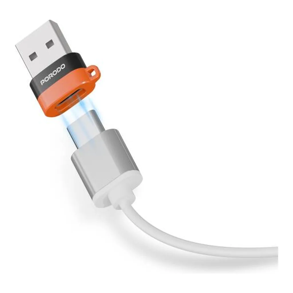 b05edb4830e23e0a3a84346d08048720-md.jpg Porodo Snap Charge USB-A to USB-C Converter, Power Charging & Data Transfer, Plug & Charge, Fast Data Transfer, Black & Orange | PDETK17BKOG