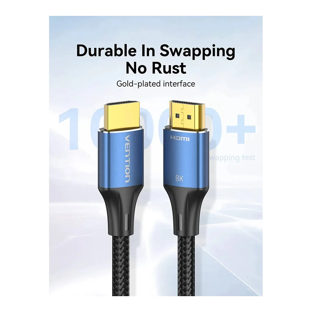 b1d760d332d7e3c908092a2461c1c332-hi.jpg Vention Cotton Braided HDMI-A Male to Male HD Cable, 8K Ultra HD Resolution, 3D Visuals, 48Gbps Total Bandwidth, Supports Dynamic HDR, Aluminum Alloy Type, 1 Meter Cable Length, Black/Blue