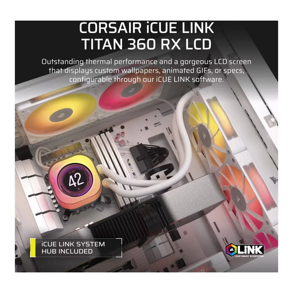 Corsair iCUE LINK TITAN 360 RX LCD AIO Liquid CPU Cooler, White | CW-9061026-WW - Image 4 Corsair iCUE LINK TITAN 360 RX LCD AIO Liquid CPU Cooler, White | CW-9061026-WW