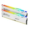 Kingston Fury Beast RGB 32GB (16GB x2) DDR5 Desktop Memory Kit, 5600MT/s Memory Speed, CL40 CAS Latency, Non-ECC, Intel XMP 3.0, 1.25v, 288 Pin, White | KF556C40BWAK2-32 - Image 1 Kingston Fury Beast RGB 32GB (16GB x2) DDR5 Desktop Memory Kit, 5600MT/s Memory Speed, CL40 CAS Latency, Non-ECC, Intel XMP 3.0, 1.25v, 288 Pin, White | KF556C40BWAK2-32 - Image 1