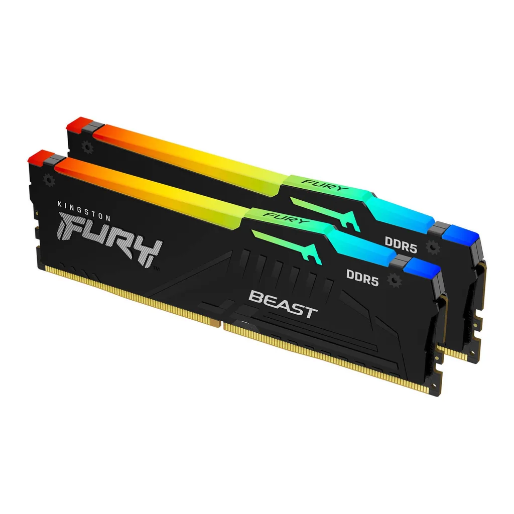 Kingston Fury Beast RGB 64GB (2x 32GB) DDR5 Desktop Memory Kit, 5200MT/s Memory Speed, CL40 CAS Latency, 288-Pin Kit, Intel XMP 3.0 & AMD Expo Profile, Black | KF552C40BB2AK2-64 - Image 1 Kingston Fury Beast RGB 64GB (2x 32GB) DDR5 Desktop Memory Kit, 5200MT/s Memory Speed, CL40 CAS Latency, 288-Pin Kit, Intel XMP 3.0 & AMD Expo Profile, Black | KF552C40BB2AK2-64 - Image 1