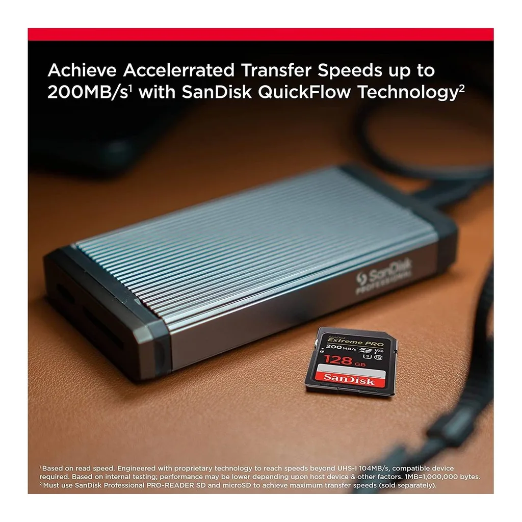 bd2e28f4dce1fa99be3c332e91a16e37-hi.jpg SanDisk 128GB Extreme PRO UHS-I SDXC Memory Card, Max Read Speed 200 MB/s, Max Write Speed 90 MB/s, UHS-I / V30 / U3 / Class 10, Records FHD, 3D & 4K Video | SDSDXXD-128G-GN4IN