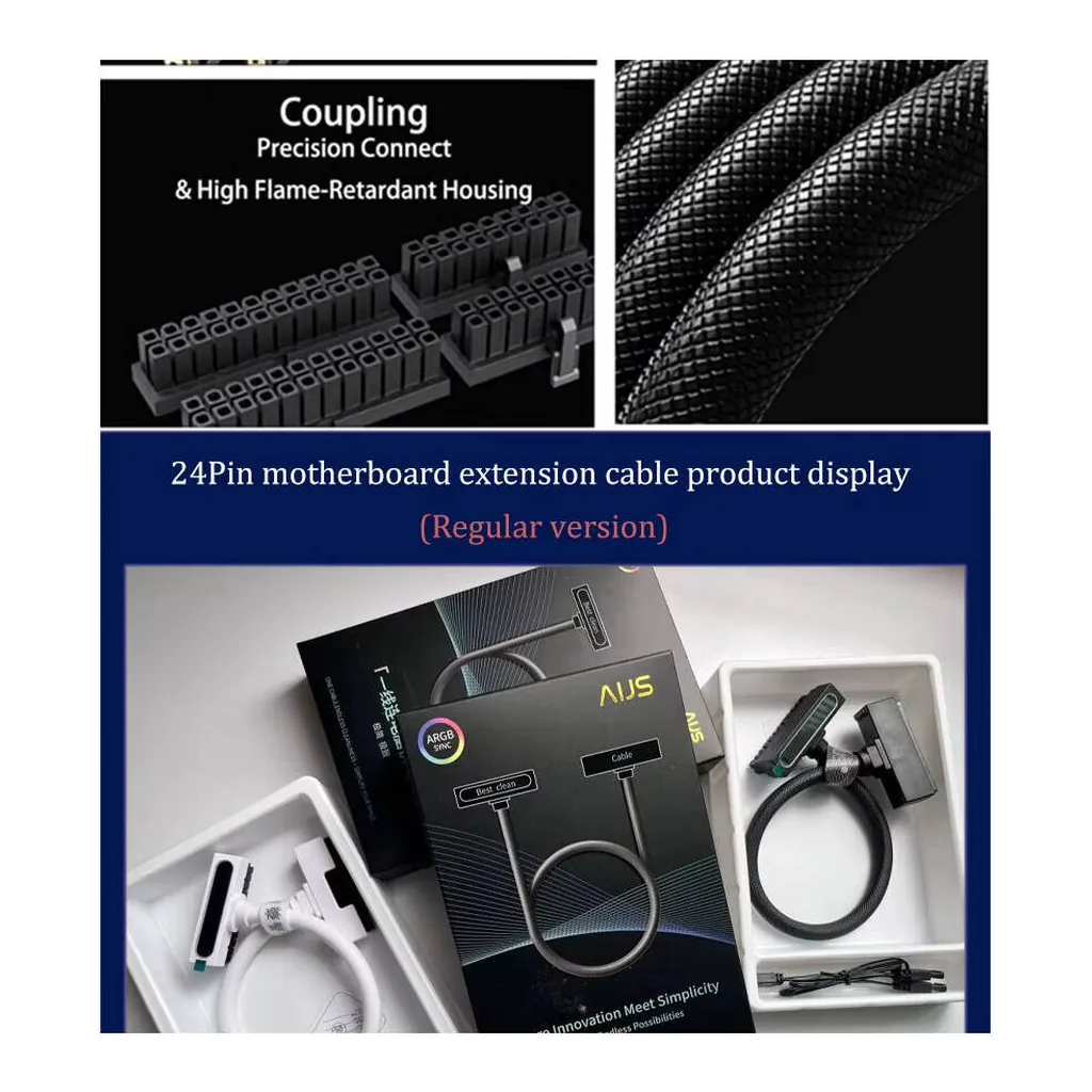 AIJS ATX 24-Pin Motherboard Power Extension Cable with ARGB SYNC, Black - Image 11 AIJS ATX 24-Pin Motherboard Power Extension Cable with ARGB SYNC, Black