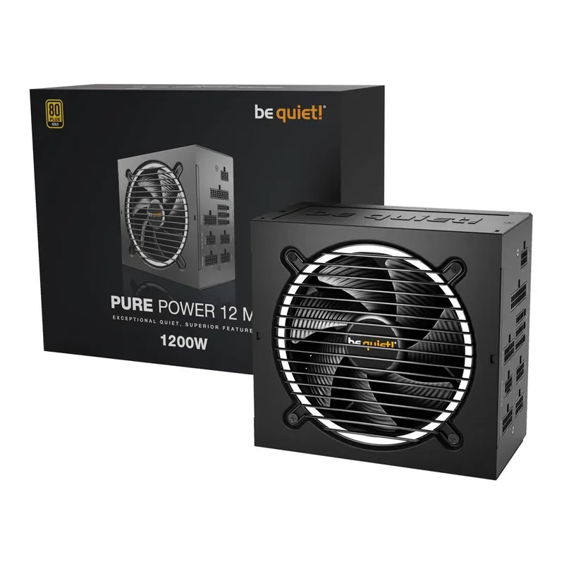 Be Quiet! Pure Power 12 M Fully Modular Power Supply, 1200W Power, 80 Plus Gold Efficiency, 120mm Be Quiet! Fan, 2x Strong 12V-Rails, Active PFC, LLC + SR + DC/DC Technology, Black | BN346 – Main image Be Quiet! Pure Power 12 M Fully Modular Power Supply, 1200W Power, 80 Plus Gold Efficiency, 120mm Be Quiet! Fan, 2x Strong 12V-Rails, Active PFC, LLC + SR + DC/DC Technology, Black | BN346 – Main image
