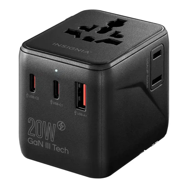bef88d0a-3d9d-43f2-879c-d60d2f9debf8.jpg Insignia™ - 20W Travel Adapter with 2 AC Outlets, 2 USB-C Ports & 1 USB Port - Black