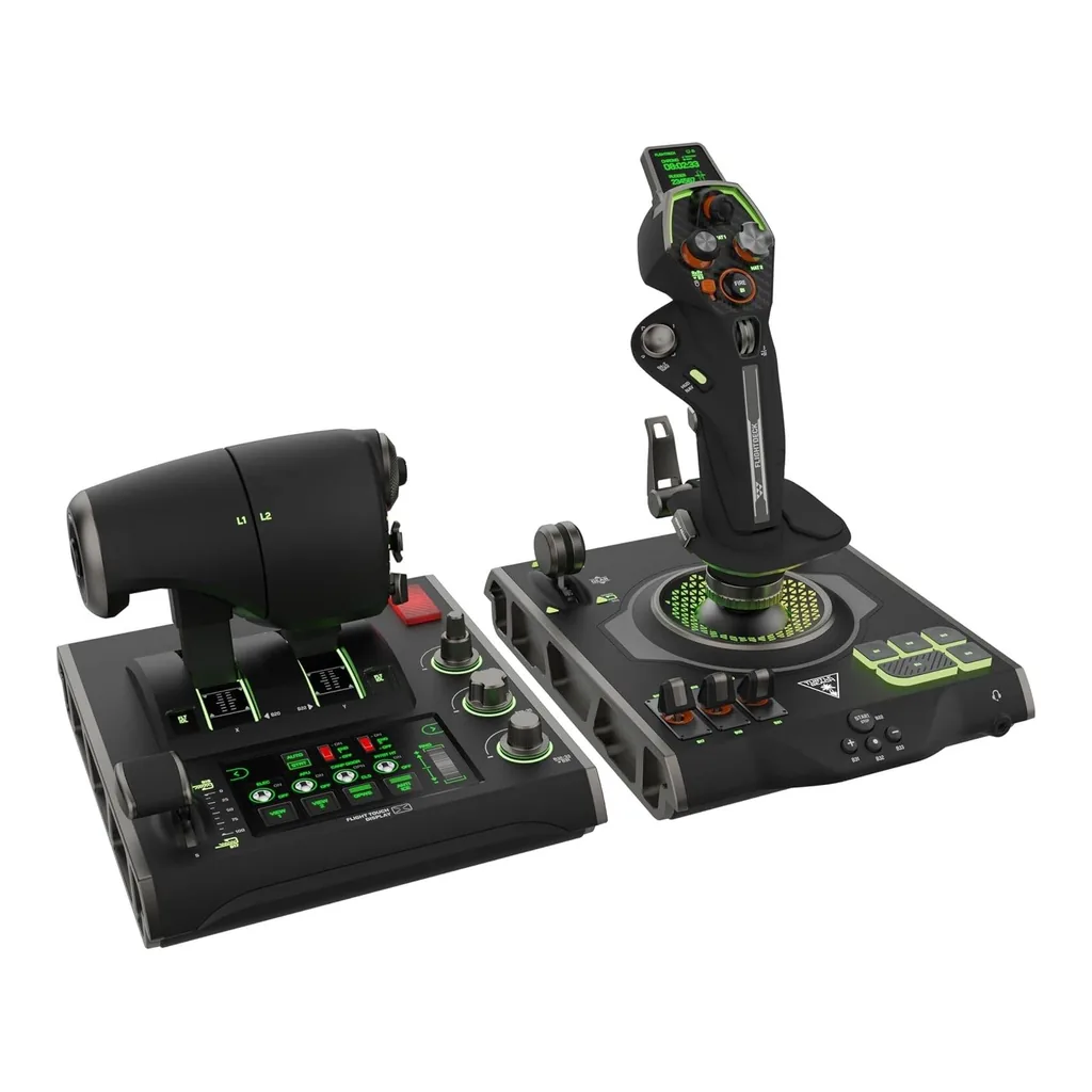 bf70e9edb6dab0591488fe1b194e5977-hi.jpg Turtle Beach Velocityone Flightdeck Universal Hotas Simulation System Joystick & Throttle For Air & Space Combat Simulation For Windows 10 & 11, Touch Display & Buttons, 139 Program Controls