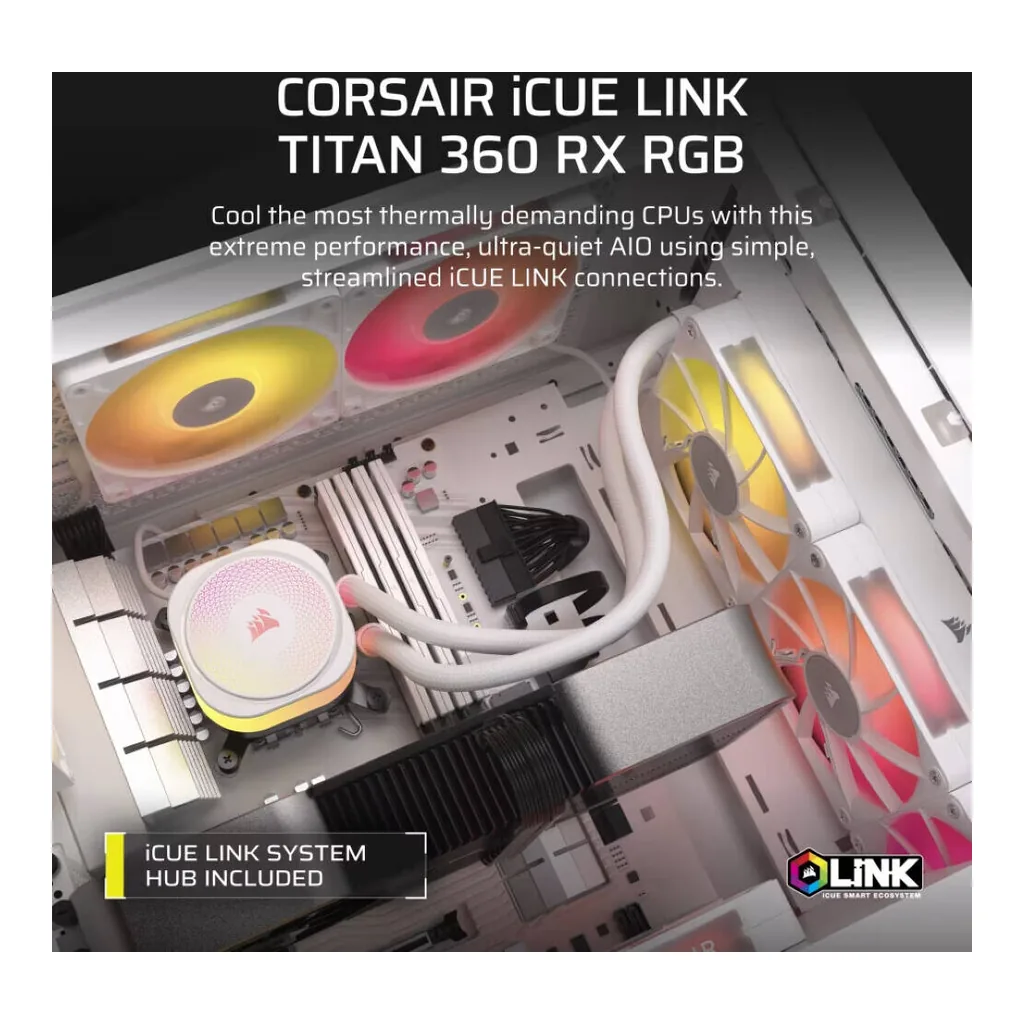 Corsair iCUE LINK TITAN 360 RX RGB AIO Liquid CPU Cooler, White | CW-9061021-WW - Image 3 Corsair iCUE LINK TITAN 360 RX RGB AIO Liquid CPU Cooler, White | CW-9061021-WW