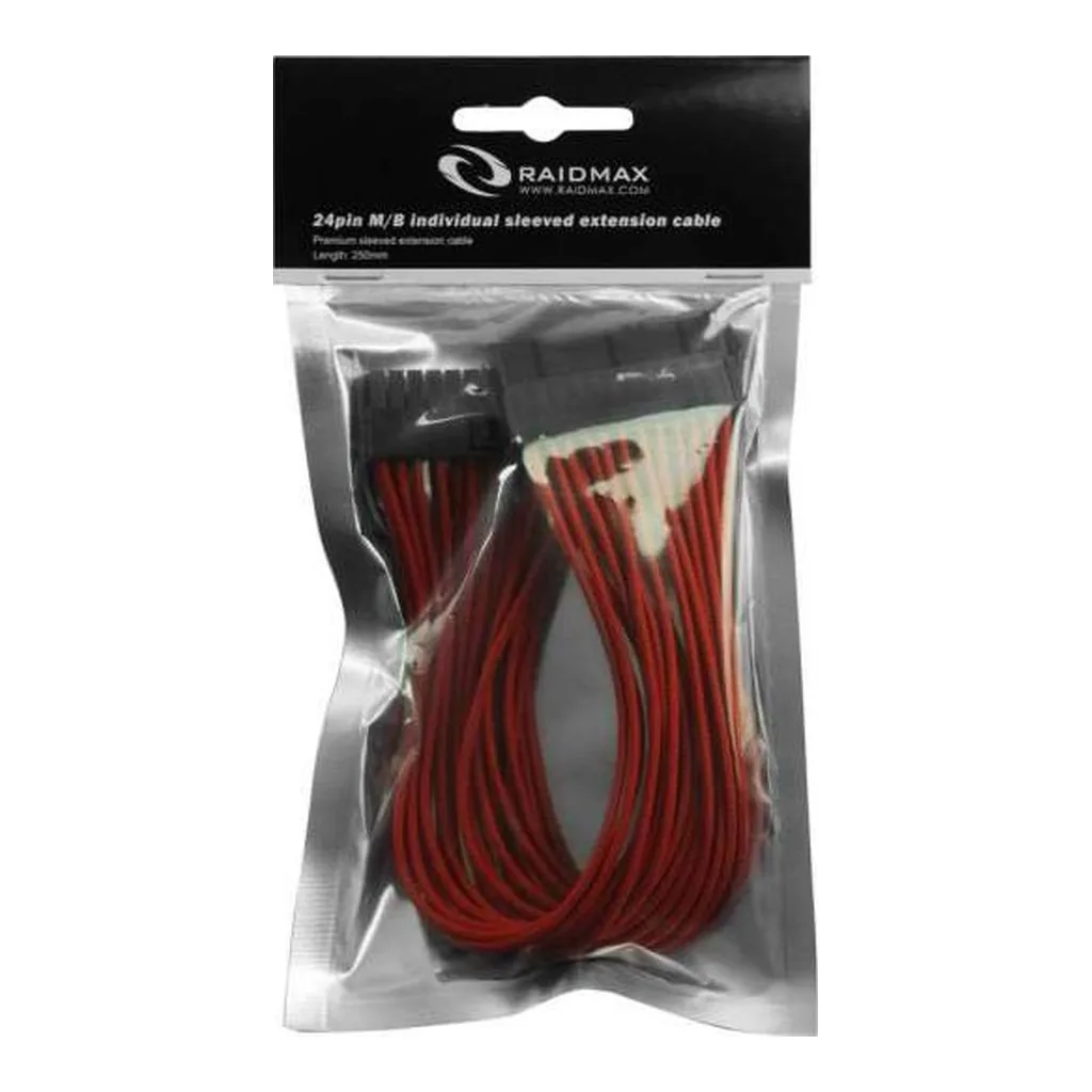 c3857e33c4c1c9b274157d7e55c0f831-hi.jpg RAIDMAX 24-Pin Sleeved Power Extension Cable, 9.8 in., Red (RC-005-24P-RED)