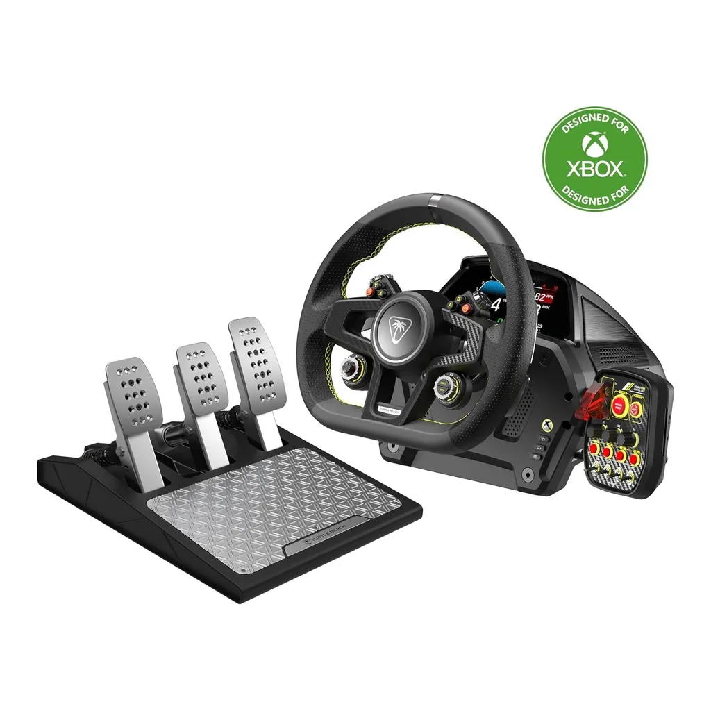 c3ef8ac5be8793b4992e0c7e644dabc0-hi.jpg Turtle Beach Velocityone Race Wheel & Pedal System Licensed For Xbox Series Xs, Xbox One, Windows 10 & 11 Pcs Force Feedback, Three Pedals & Magnetic Paddle Shifters, Hall Effect Sensors