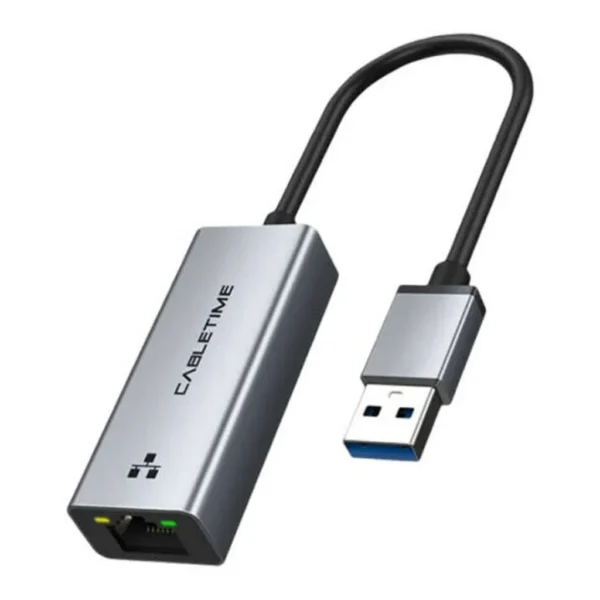 c5229a2fd1d8c7a4c7914d32718ccee9-md.jpg Cabletime CB50G USB 3.0 to Gigabit Ethernet Adapter, 10/100/1000Mbps Transmission Rate, USB 3.0 Male Input, RJ45 Female with LED Output, Aluminum Shell + ABS Material, Gray | CT-AML1000-AG