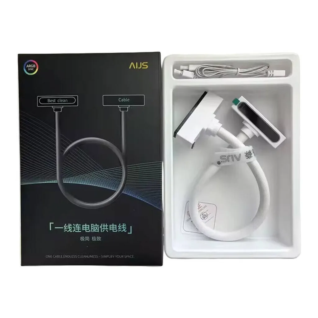 AIJS ATX 24-Pin Motherboard Power Extension Cable with ARGB SYNC, White - Image 1 AIJS ATX 24-Pin Motherboard Power Extension Cable with ARGB SYNC, White