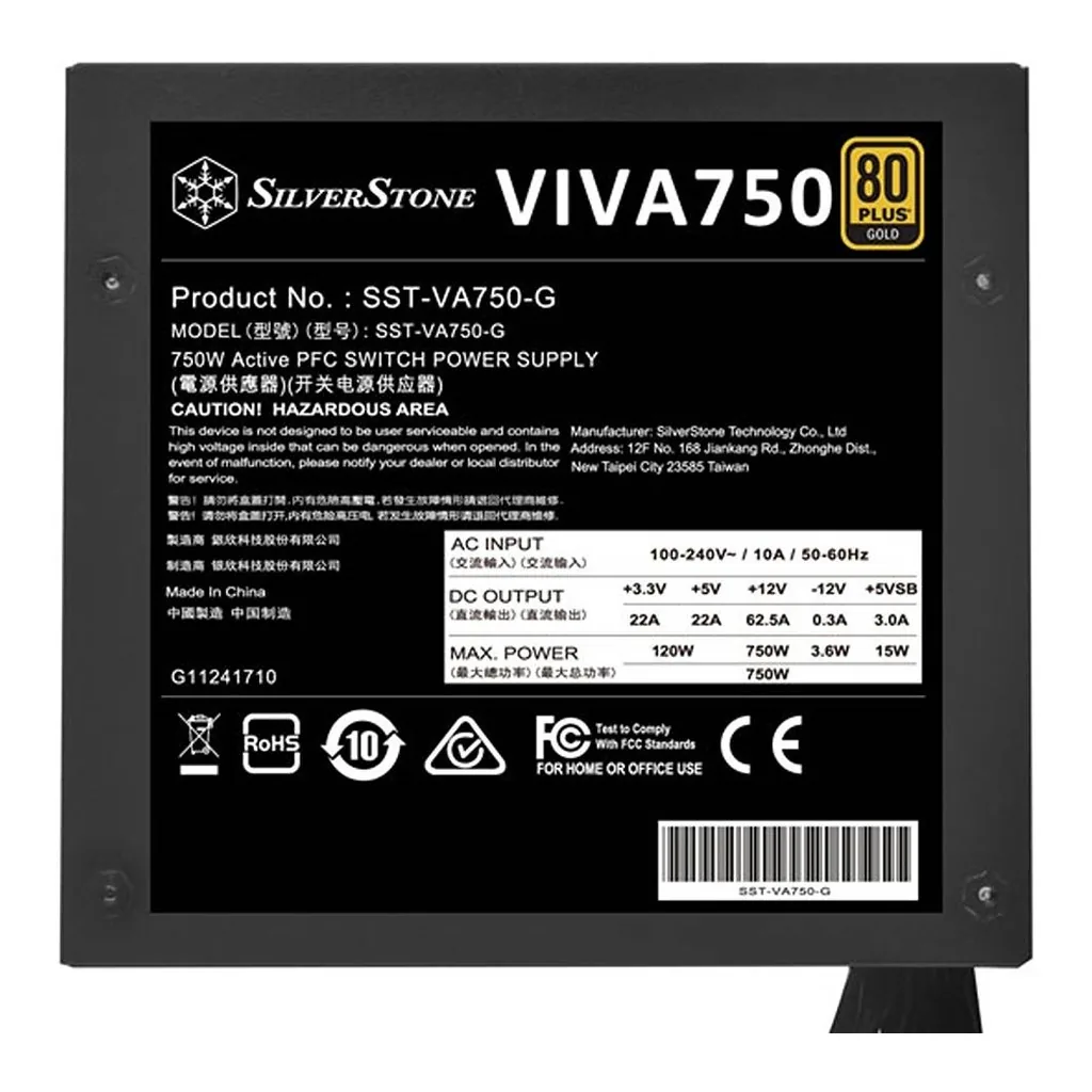 ca29c51a199e207f03ba76ae9fa86dcc-hi.jpg Silver Stone Viva 750 Gold 80 PLUS Gold 750W ATX Power Supply, Class Leading Single +12V Rail, Fully Modular, PCIe 8 Pin & PCIe 6 Pin Connectors Support, Black | SST-VA750-G
