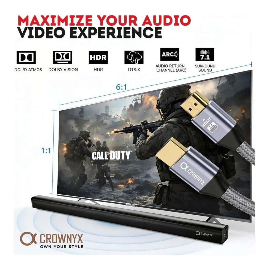 ca5cfdc8d0b5798dc5d4723518c9de97-hi.jpg CROWNYX 2M HDMI 2.1 Cable, 8K@60Hz, 4K@120Hz 48Gbps, Black