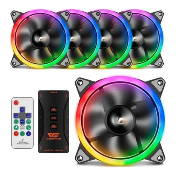 darkFlash Authentic DR12-Pro 5 Pack Computer Cooler Cooling RGB Fans Computer PC Case Fan RGB Adjust 3P-5V AURA SYNC LED 120mm Fan (controller remote) - Image 1 darkFlash Authentic DR12-Pro 5 Pack Computer Cooler Cooling RGB Fans Computer PC Case Fan RGB Adjust 3P-5V AURA SYNC LED 120mm Fan (controller remote)