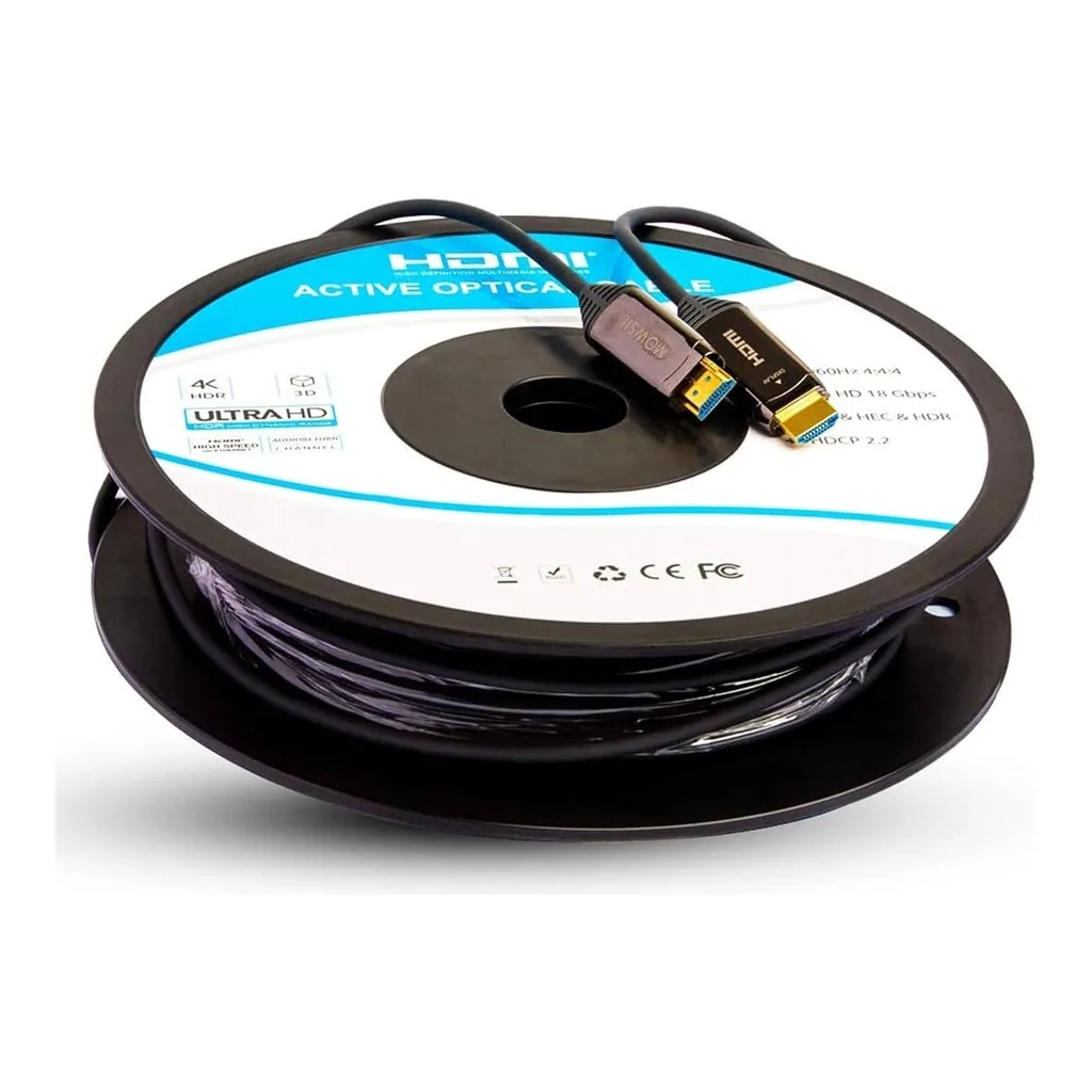 cc2aef3566f054b0162976b87daac448-hi.jpg MOWSIL Active Optical Fiber Cable (AOC) 4K@60Hz 30Mtr, 18Gbps High Speed, UHD 4K HDMI 2.0 Cord, Hybrid Fiber/Copper, 24K Gold Plated Connectors, 30 Meter | MOAC30