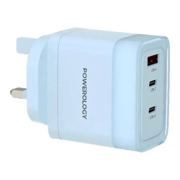 cca35c7b92ea0b4b7259ac5f6c382e5e-md.jpg Powerology Lunex Series 65W Fast Charging Adapter, PD 65W Output, Dual USB C Ports, USB A QC 22.5W, Multi Device Charging, Universal Protocol Support, Laptop Smartphone Charger, Blue | PWFC1028BBL