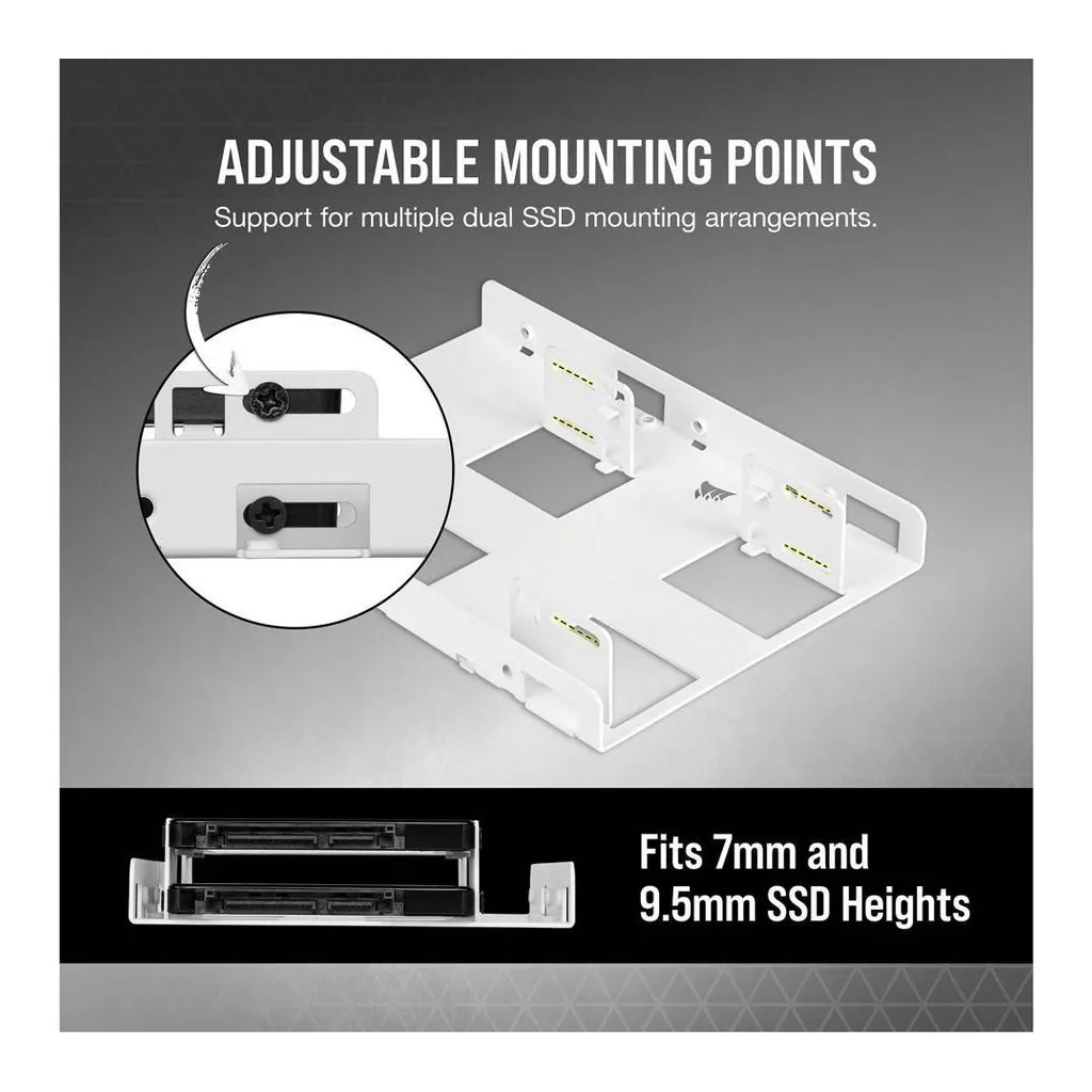 Corsair Dual 2.5" to 3.5" Drive Mounting Bracket, White | CSSD-BRKT2W - Image 7 Corsair Dual 2.5" to 3.5" Drive Mounting Bracket, White | CSSD-BRKT2W