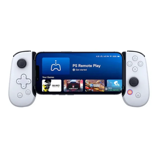 cd9516f61494f349c8d09c4edf85fb8c-hi.jpg Backbone One Mobile Gaming Controller, For iPhone / PlayStation Edition, Collapsible & Compact Design, Low Latency Connection, Capture Game Clips & Screenshots, 3.5mm Headphone Jack, White