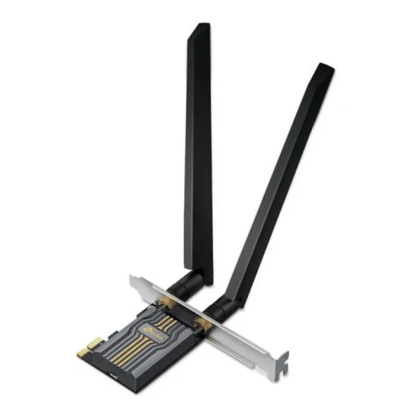 cf42a6a3ba0b61e30fffade8875ef316-md.jpg TP-Link BE6500 Wi-Fi 7 Bluetooth 5.4 PCIe Adapter, Tri-Band 6GHz/5GHz/2.4GHz, 2882Mbps 6GHz + 2882Mbps 5GHz + 688Mbps 2.4GHz, Bluetooth 5.4, WPA3, OFDMA, MU-MIMO, High-Gain Antennas, Black | TBE400E