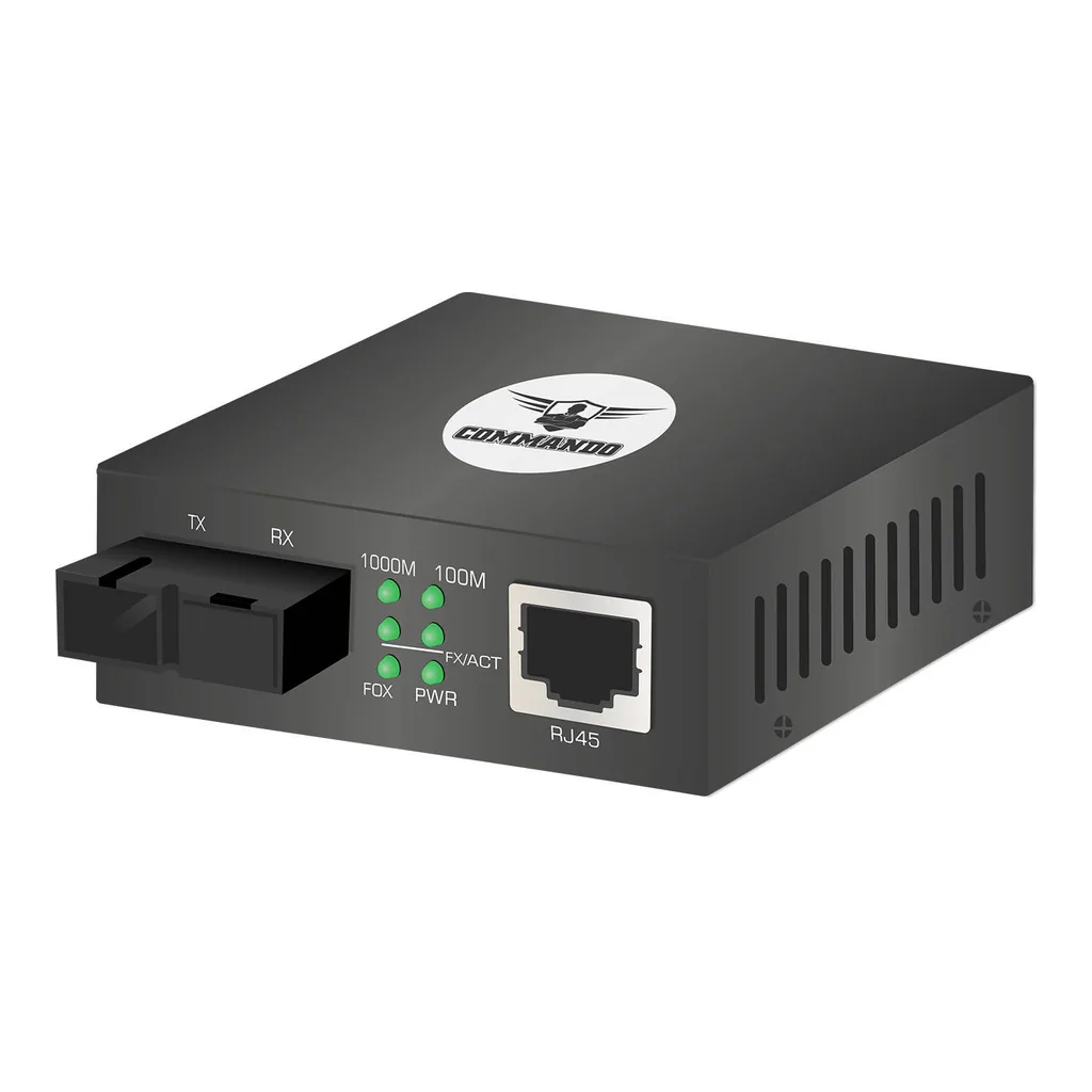 COMMANDO LightningFIBER 1FE Media Converter, NCF, SM, 1F, 1310/1550nm, 1Gbps Data Transferring, 25km Range, Black | MC-SMSF-25K – Main image COMMANDO LightningFIBER 1FE Media Converter, NCF, SM, 1F, 1310/1550nm, 1Gbps Data Transferring, 25km Range, Black | MC-SMSF-25K – Main image