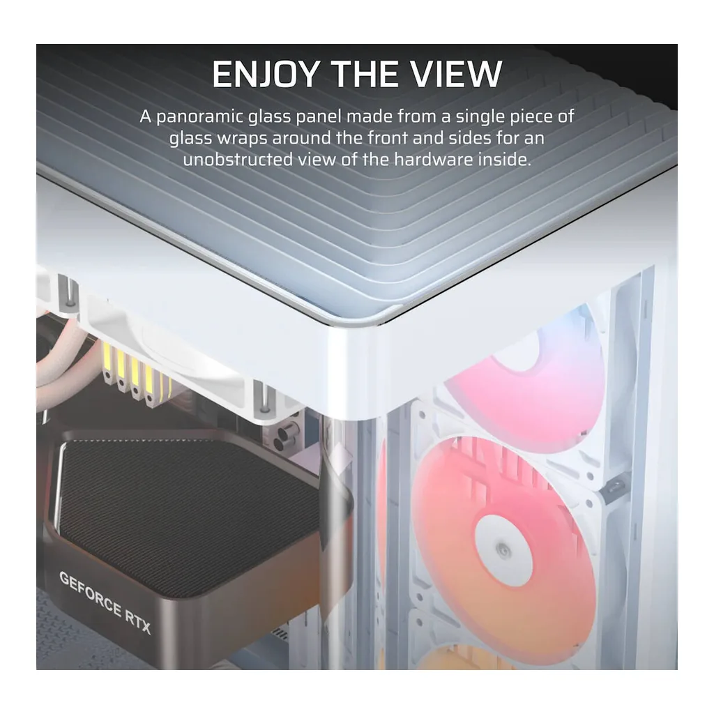 Corsair FRAME 4500X RS-R ARGB Panoramic Glass Mid-Tower PC Case, 3x RS-R aRGB Pre-Installed Fans, Up to 360mm Radiator & 10x 120mm Fans Support, Dust Filtration, White | CC-9011315-WW – Gallery image 2 Corsair FRAME 4500X RS-R ARGB Panoramic Glass Mid-Tower PC Case, 3x RS-R aRGB Pre-Installed Fans, Up to 360mm Radiator & 10x 120mm Fans Support, Dust Filtration, White | CC-9011315-WW – Gallery image 2