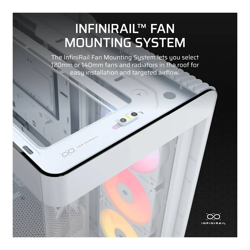 Corsair FRAME 4500X RS-R ARGB Panoramic Glass Mid-Tower PC Case, 3x RS-R aRGB Pre-Installed Fans, Up to 360mm Radiator & 10x 120mm Fans Support, Dust Filtration, White | CC-9011315-WW – Gallery image 5 Corsair FRAME 4500X RS-R ARGB Panoramic Glass Mid-Tower PC Case, 3x RS-R aRGB Pre-Installed Fans, Up to 360mm Radiator & 10x 120mm Fans Support, Dust Filtration, White | CC-9011315-WW – Gallery image 5