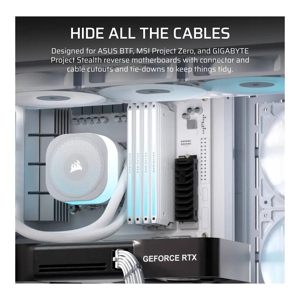 Corsair FRAME 4500X RS-R ARGB Panoramic Glass Mid-Tower PC Case, 3x RS-R aRGB Pre-Installed Fans, Up to 360mm Radiator & 10x 120mm Fans Support, Dust Filtration, White | CC-9011315-WW – Gallery image 7 Corsair FRAME 4500X RS-R ARGB Panoramic Glass Mid-Tower PC Case, 3x RS-R aRGB Pre-Installed Fans, Up to 360mm Radiator & 10x 120mm Fans Support, Dust Filtration, White | CC-9011315-WW – Gallery image 7