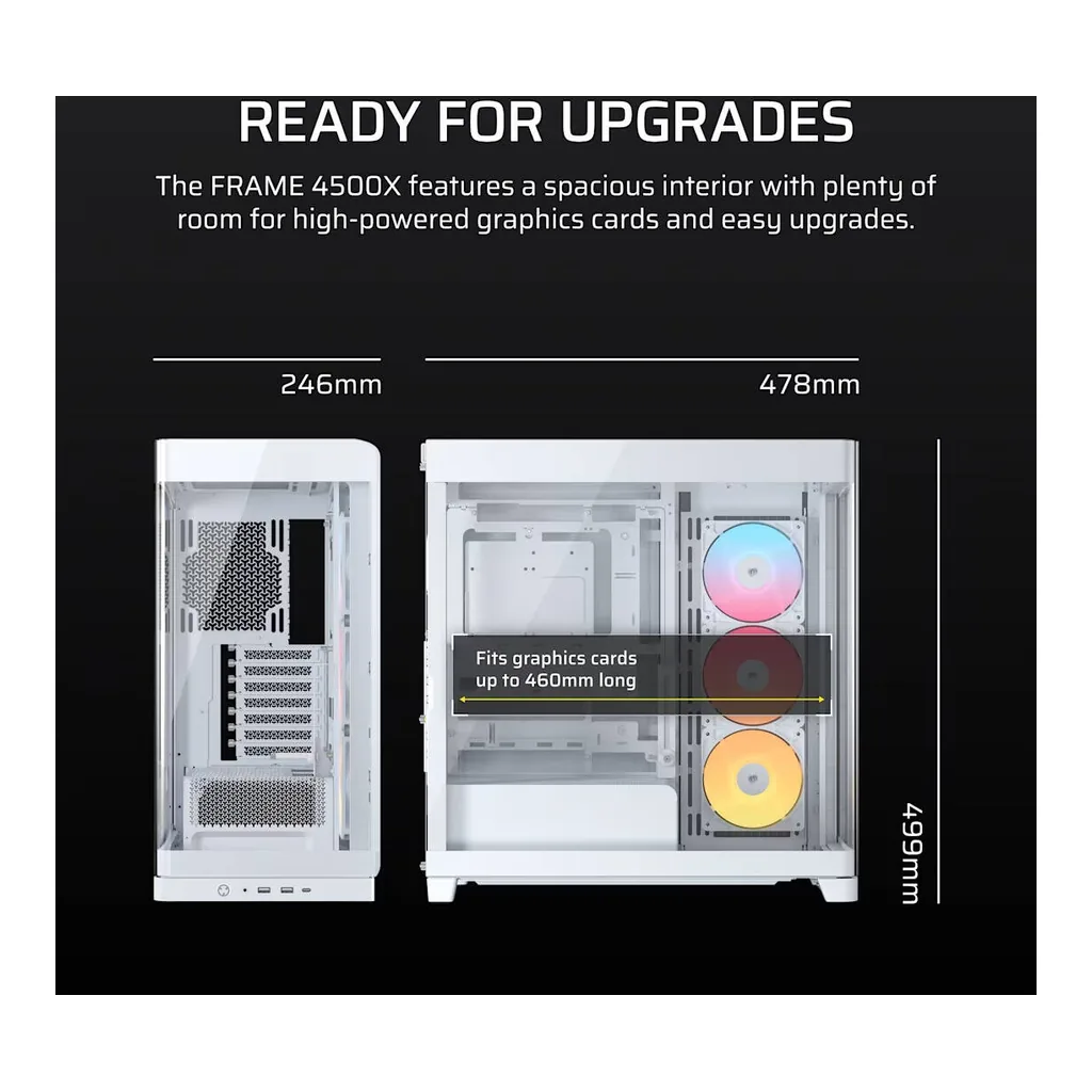 Corsair FRAME 4500X RS-R ARGB Panoramic Glass Mid-Tower PC Case, 3x RS-R aRGB Pre-Installed Fans, Up to 360mm Radiator & 10x 120mm Fans Support, Dust Filtration, White | CC-9011315-WW – Gallery image 9 Corsair FRAME 4500X RS-R ARGB Panoramic Glass Mid-Tower PC Case, 3x RS-R aRGB Pre-Installed Fans, Up to 360mm Radiator & 10x 120mm Fans Support, Dust Filtration, White | CC-9011315-WW – Gallery image 9