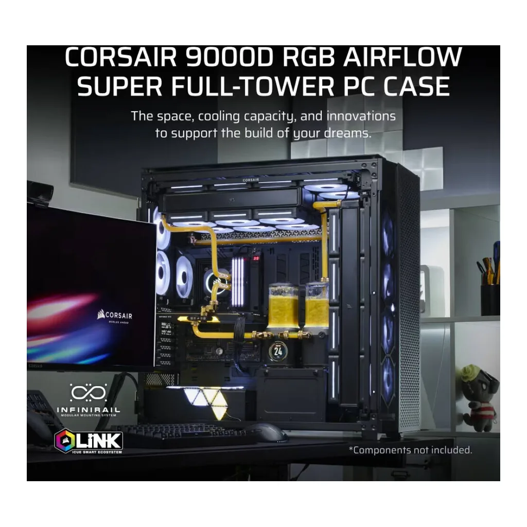 CORSAIR iCUE LINK 9000D RGB AIRFLOW Super Full-Tower PC Case, Up To 18x120mm Fans And 480mm Radiators, High-airflow, 4xUSB 3.2 Type-A, 2xUSB 3.2 Type-C, Audio Out, Black | CC-9011273-WW – Gallery image 5 CORSAIR iCUE LINK 9000D RGB AIRFLOW Super Full-Tower PC Case, Up To 18x120mm Fans And 480mm Radiators, High-airflow, 4xUSB 3.2 Type-A, 2xUSB 3.2 Type-C, Audio Out, Black | CC-9011273-WW – Gallery image 5