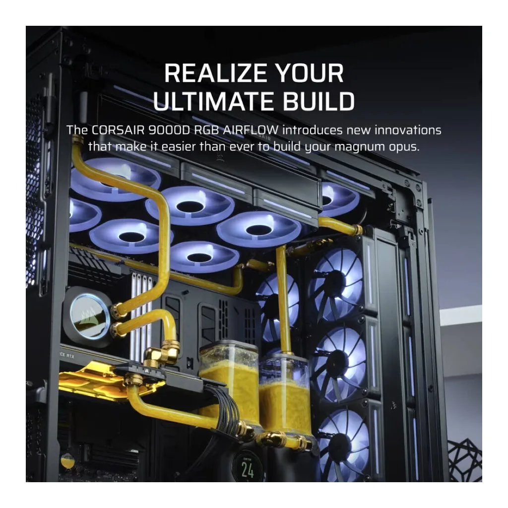 CORSAIR iCUE LINK 9000D RGB AIRFLOW Super Full-Tower PC Case, Up To 18x120mm Fans And 480mm Radiators, High-airflow, 4xUSB 3.2 Type-A, 2xUSB 3.2 Type-C, Audio Out, Black | CC-9011273-WW – Gallery image 6 CORSAIR iCUE LINK 9000D RGB AIRFLOW Super Full-Tower PC Case, Up To 18x120mm Fans And 480mm Radiators, High-airflow, 4xUSB 3.2 Type-A, 2xUSB 3.2 Type-C, Audio Out, Black | CC-9011273-WW – Gallery image 6