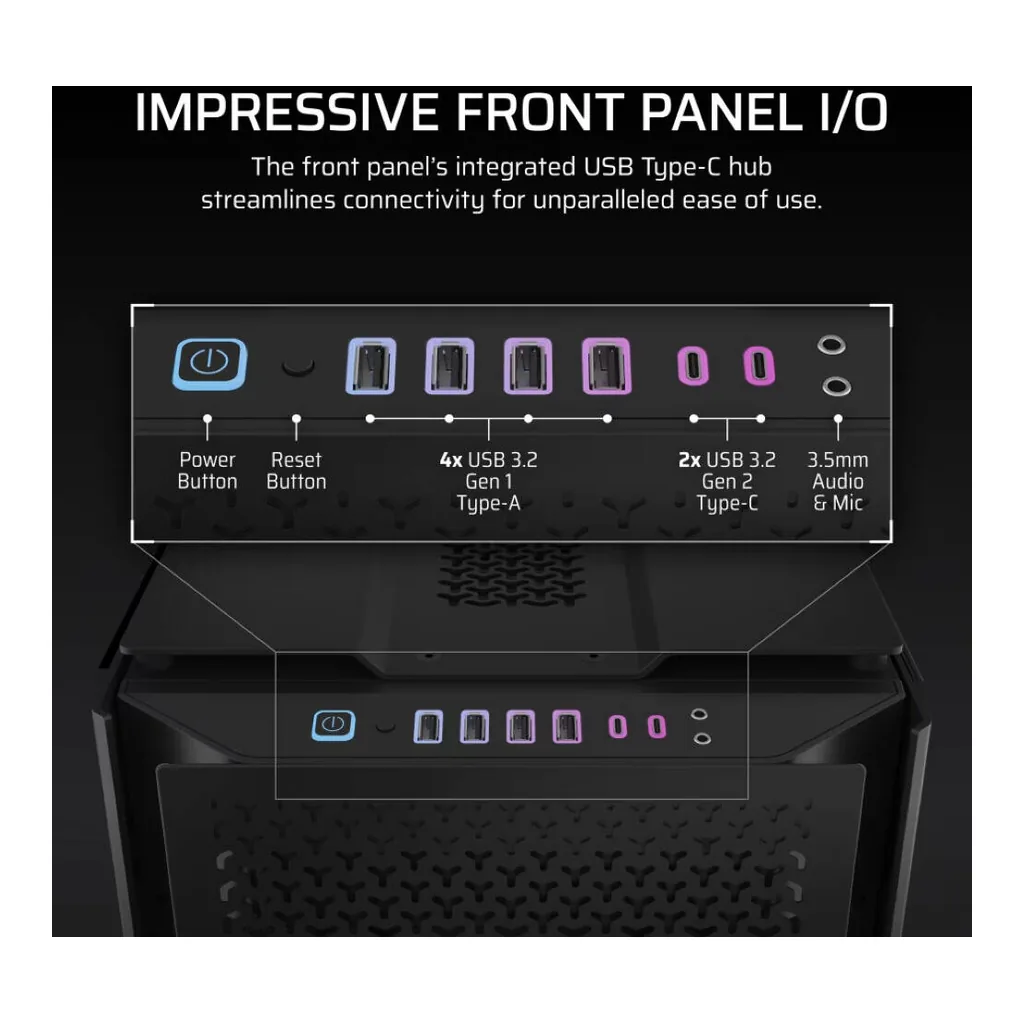 CORSAIR iCUE LINK 9000D RGB AIRFLOW Super Full-Tower PC Case, Up To 18x120mm Fans And 480mm Radiators, High-airflow, 4xUSB 3.2 Type-A, 2xUSB 3.2 Type-C, Audio Out, Black | CC-9011273-WW – Gallery image 14 CORSAIR iCUE LINK 9000D RGB AIRFLOW Super Full-Tower PC Case, Up To 18x120mm Fans And 480mm Radiators, High-airflow, 4xUSB 3.2 Type-A, 2xUSB 3.2 Type-C, Audio Out, Black | CC-9011273-WW – Gallery image 14