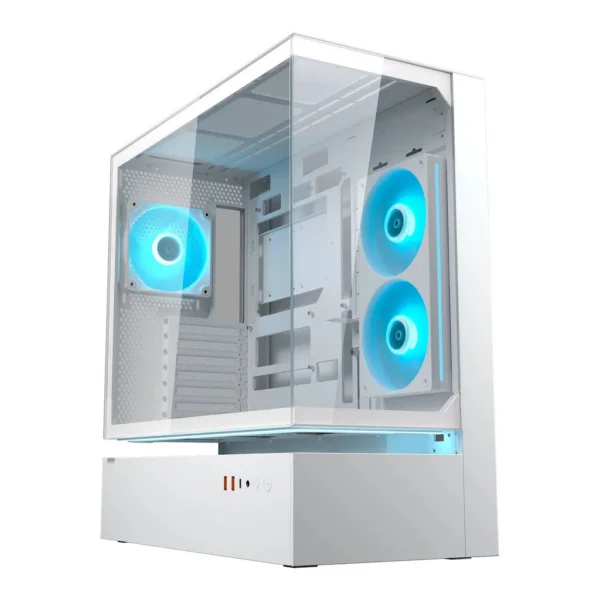 Cougar CFV235 ATX Mid-Tower Computer Case, Unity 240mm Reversed Fan + 120mm aRGB Fan, Steel + Glass Construction, Vertical GPU Mount, 385mm GPU/170mm CPU Cooler Support, White | 382DA40.0002 – Main image Cougar CFV235 ATX Mid-Tower Computer Case, Unity 240mm Reversed Fan + 120mm aRGB Fan, Steel + Glass Construction, Vertical GPU Mount, 385mm GPU/170mm CPU Cooler Support, White | 382DA40.0002 – Main image