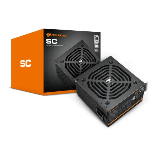 Cougar SC 650 Power Supply, 650W Power, 80 PLUS Standard Efficiency, DC-DC Technology, High Amperage Single +12v Rail, Silent Hydraulic Bearing Fan, Full Protections, Black | 31SA065003P01 – Main image Cougar SC 650 Power Supply, 650W Power, 80 PLUS Standard Efficiency, DC-DC Technology, High Amperage Single +12v Rail, Silent Hydraulic Bearing Fan, Full Protections, Black | 31SA065003P01 – Main image