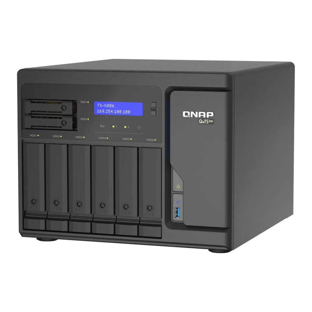 d31d0e30ef762ed7007804c90b15f0b5-hi.jpg QNAP TS-h886 NAS Enclosure, Intel Xeon D-1602 2-Core, 8GB UDIMM RAM, 6 x 3.5, 3.5" & 2.5" SATA HDD & 2.5" SATA SSD Drive Bays, 2x PCIe Gen3 x8 Slot, Black | TS-h886-D1602-8G