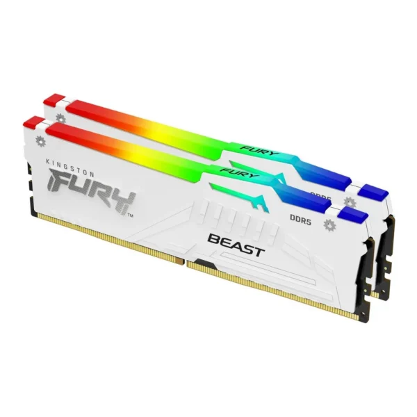 Kingston FURY Beast 64GB (2x 32GB) DDR5 RGB Desktop Memory, 6000MT/s Memory Speed, CL36 CAS Latency, 1.35 Voltage, 288-Pin, Intel XMP / AMD EXPO, White | KF560C36BWEAK2-64 - Image 1 Kingston FURY Beast 64GB (2x 32GB) DDR5 RGB Desktop Memory, 6000MT/s Memory Speed, CL36 CAS Latency, 1.35 Voltage, 288-Pin, Intel XMP / AMD EXPO, White | KF560C36BWEAK2-64 - Image 1