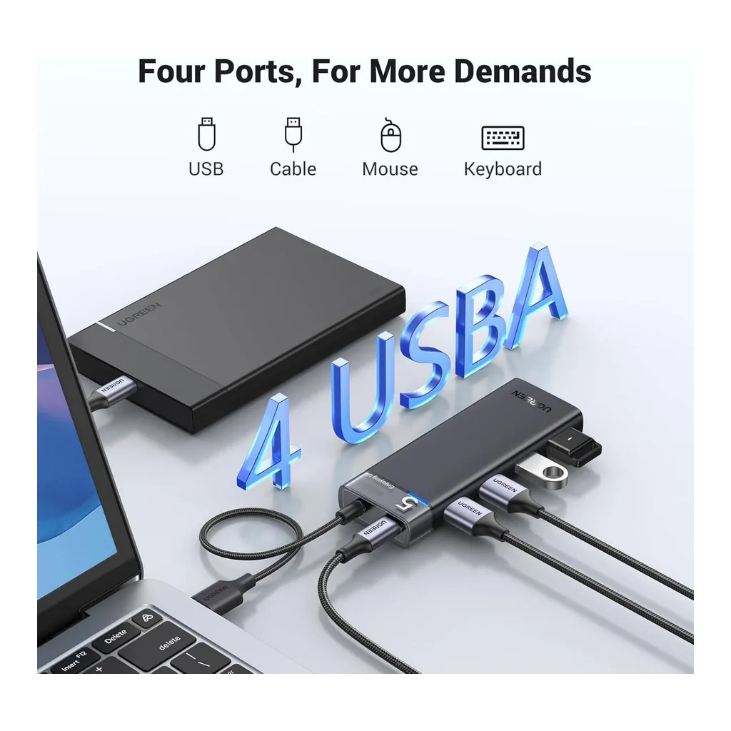d92b6a6a5ce0ab7e98126f2ecfbed8db-hi.jpg UGREEN CM653 USB 3.0 HUB 5Gbps High Speed Data Transmission With USB-C Power Supply, Multiple Extension For Laptop, Desktop PC, Xbox, PS5, Mouse, Keyboard, Flash Drive, Printer | 15548