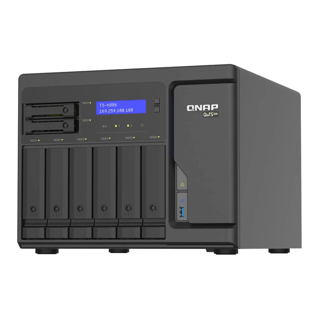 d96402bd73e56ae1f4f18be13195026b-hi.jpg QNAP TS-h886 NAS Enclosure, Intel Xeon D-1602 2-Core, 8GB UDIMM RAM, 6 x 3.5, 3.5" & 2.5" SATA HDD & 2.5" SATA SSD Drive Bays, 2x PCIe Gen3 x8 Slot, Black | TS-h886-D1602-8G