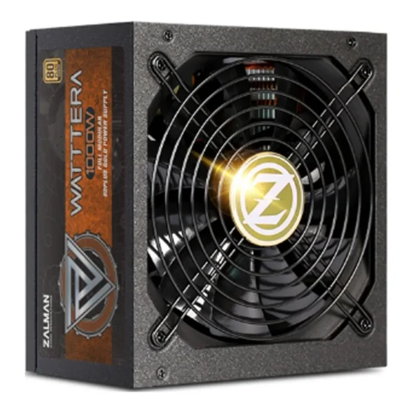 dad6bd895c17e44a7653b84b4723d0eb-hi.jpg Zalman Wattera 1000W PC Power Supply Unit, 80 Plus Gold, Active PFC (>0.9), Intel ATX 12V Ver 2.31, 100-240 VAC, 50-60 Hz Input Frequency, 135mm Fan Size | ZM1000-EBTII