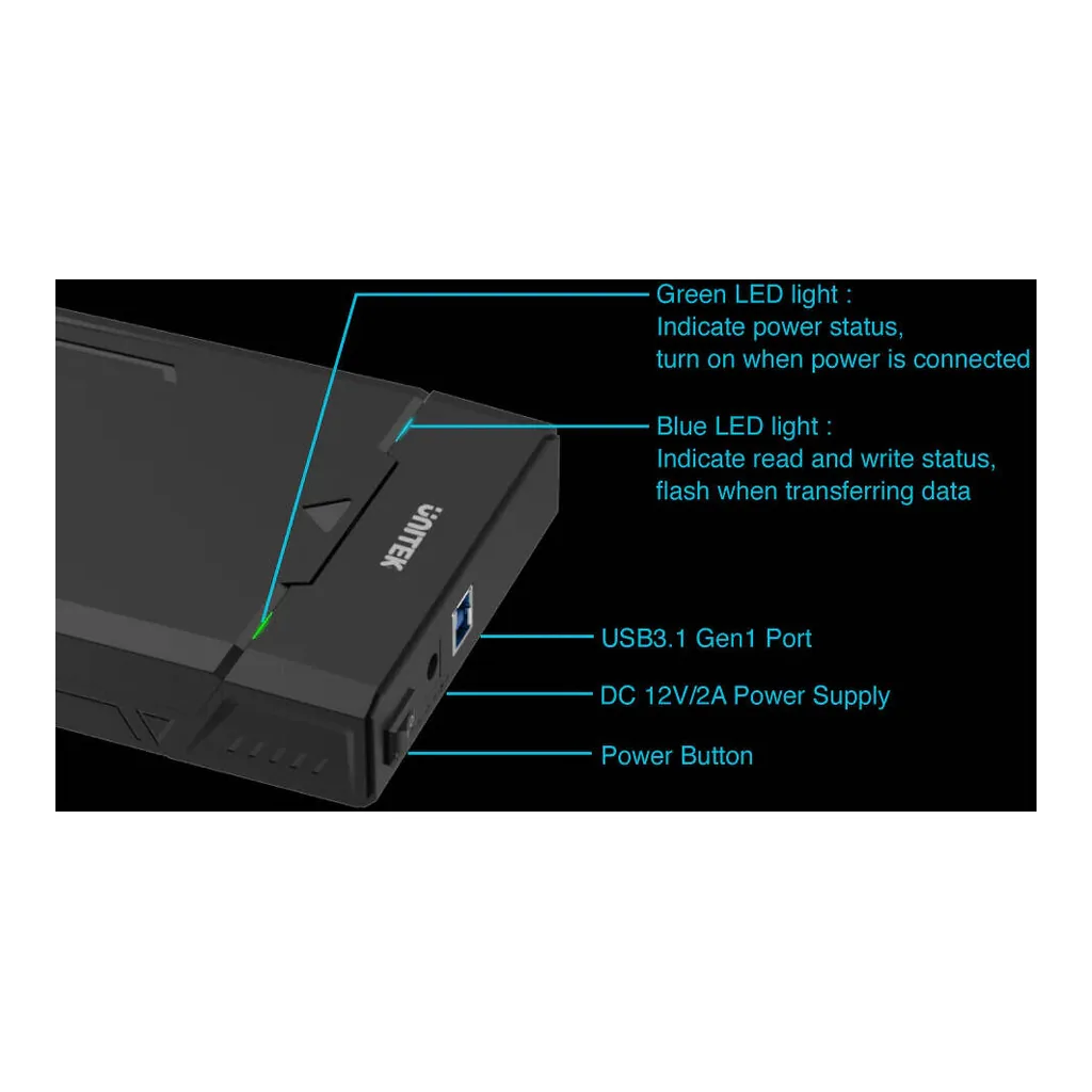daecd18a57336dac6b307b7790ac0cd9-hi.jpg Unitek DiskGuard Raiden SATA III 2.5"/3.5" HDD/SSD Hard Disk Enclosure, Up to 5Gbps Data Transfer Speed, Sleep Mode Function, LED Light, Plug And Play, 120cm Cable Length, Black | Y-3035-UK