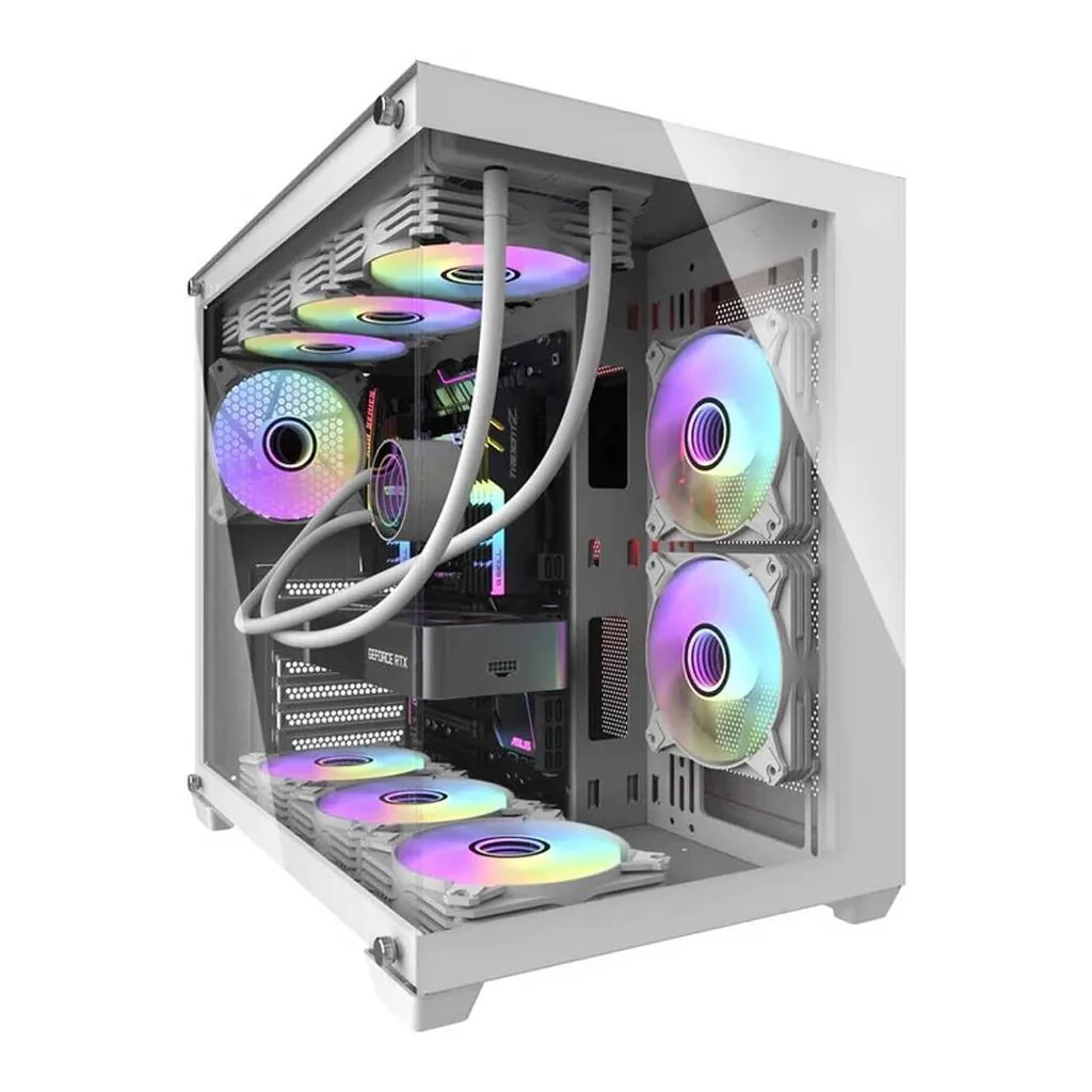 DarkFlash C285P ATX Tempered Glass Side Panel Gaming PC Case, 360mm Radiator & 9x 12cm Fan Support, 8mm SPCC & Tempered Glass Material Dual Side Glass Panel, White | C285P-W – Gallery image 8 DarkFlash C285P ATX Tempered Glass Side Panel Gaming PC Case, 360mm Radiator & 9x 12cm Fan Support, 8mm SPCC & Tempered Glass Material Dual Side Glass Panel, White | C285P-W – Gallery image 8