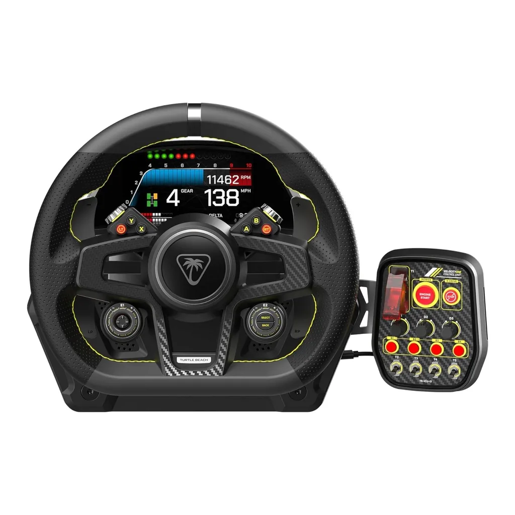 dbe6d5d35a80e8c93624da32a67489b2-hi.jpg Turtle Beach Velocityone Race Wheel & Pedal System Licensed For Xbox Series Xs, Xbox One, Windows 10 & 11 Pcs Force Feedback, Three Pedals & Magnetic Paddle Shifters, Hall Effect Sensors